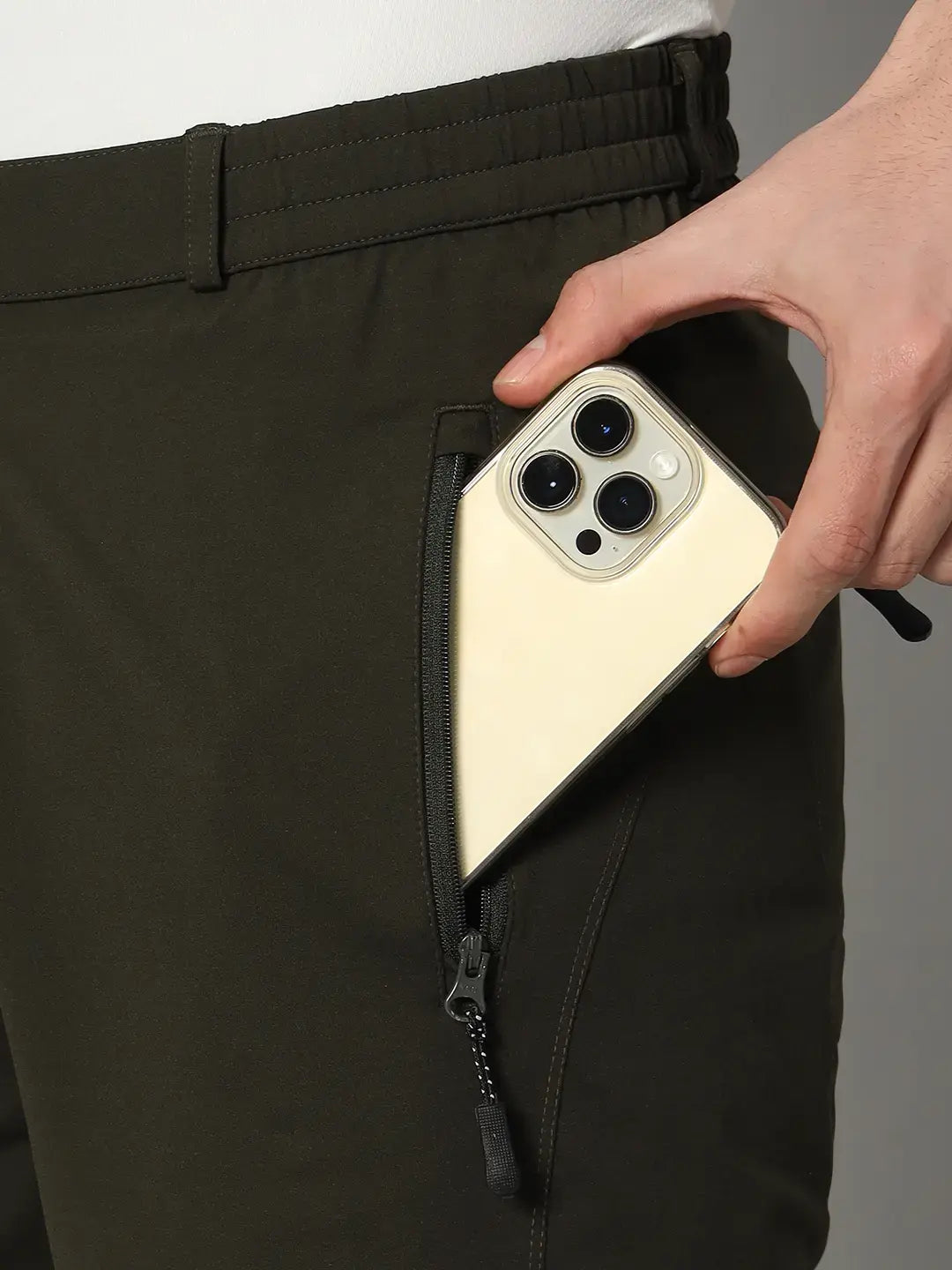 Front Pocket of Olive Green Color Shorts for Men - Reccy