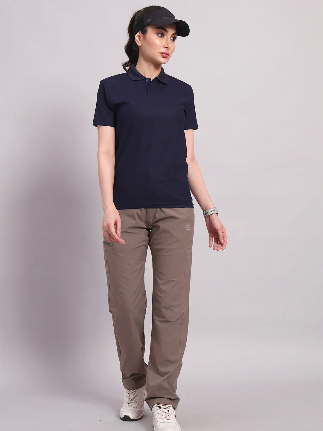 blue women's polo shirt