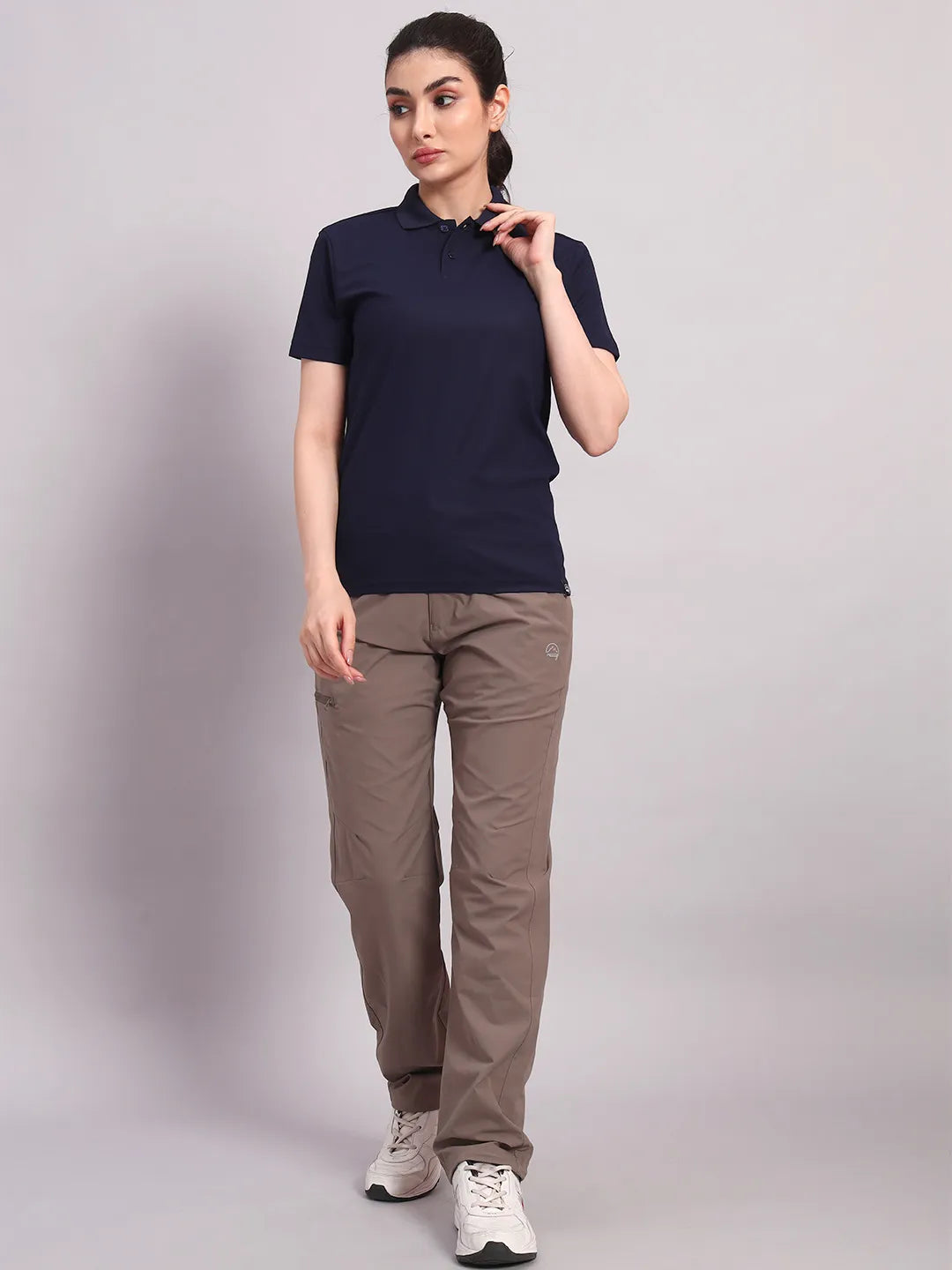 blue women's polo shirt