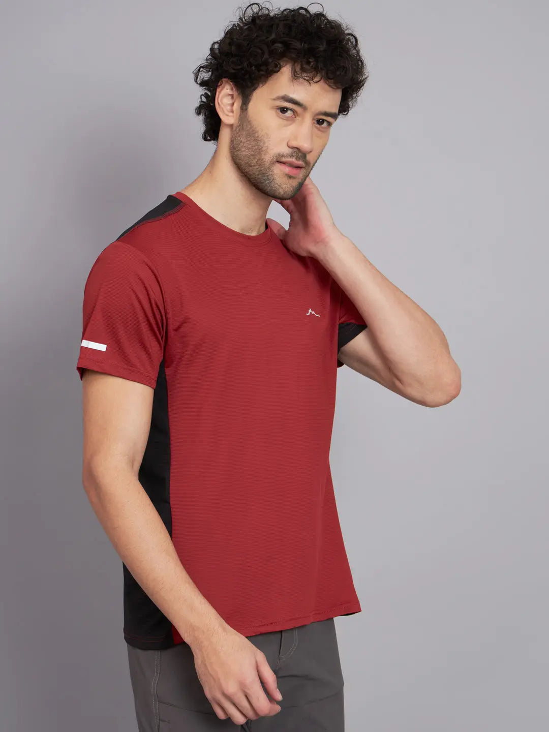 Right Side Image of Red and Black Half Sleeve Tshirt for Men