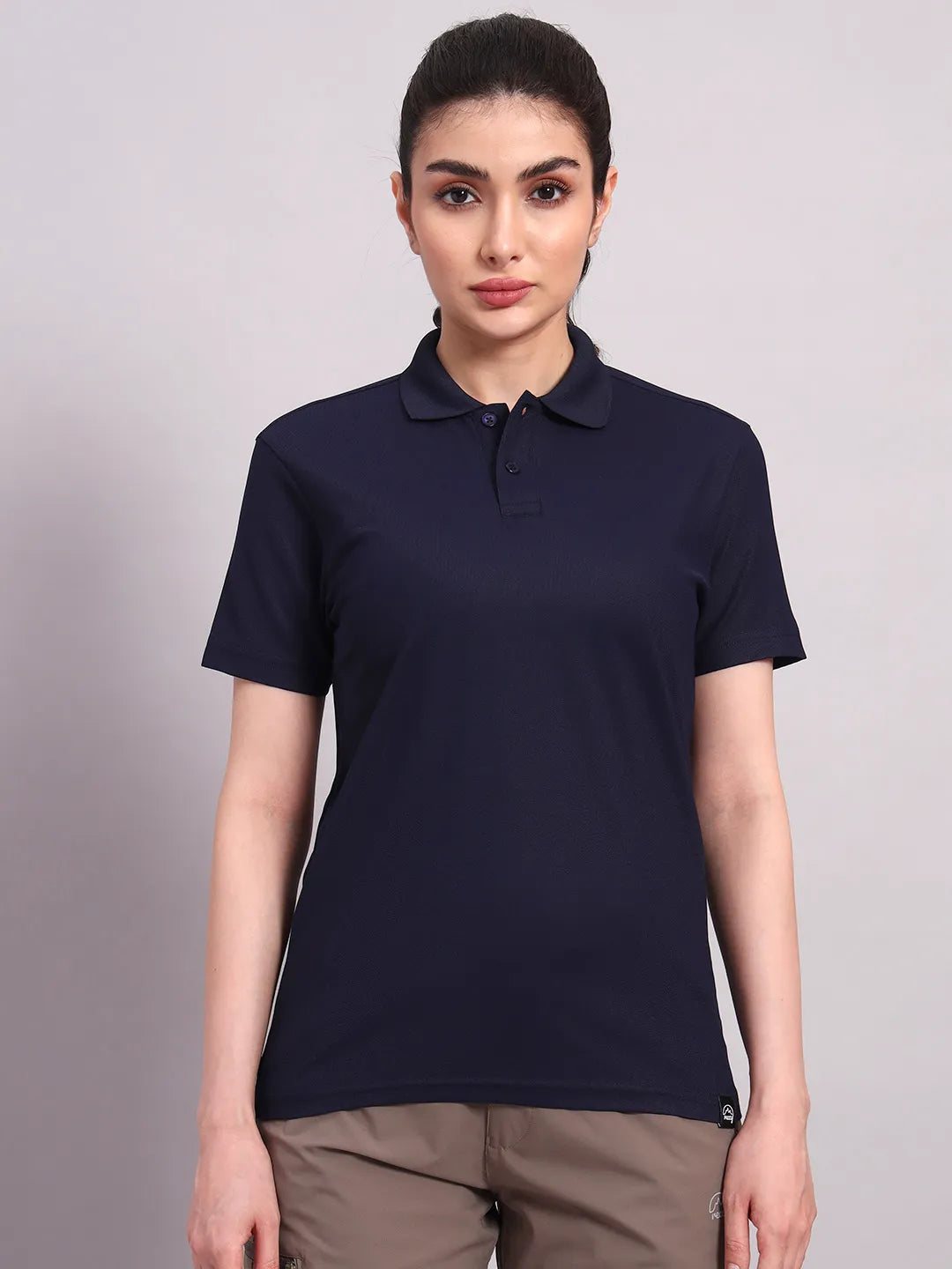 blue women's polo shirt