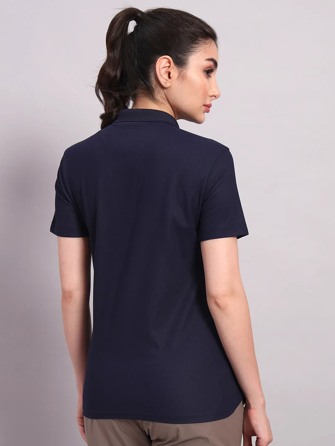 back blue women's polo shirt