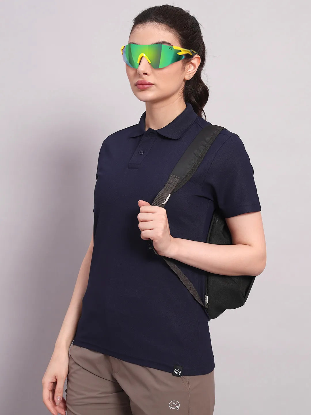 blue women's polo shirt