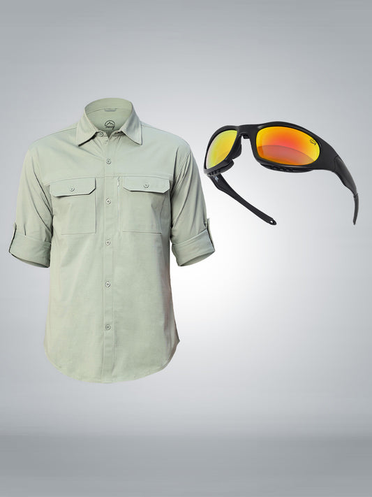 Gray Cargo Shirt for men and Cycling Sugnlasses