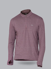 Mens Half Zip Long Sleeve Stretch Baselayer Top - Wine Melange